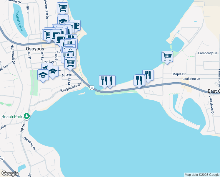 map of restaurants, bars, coffee shops, grocery stores, and more near 7906 Main Street in Osoyoos