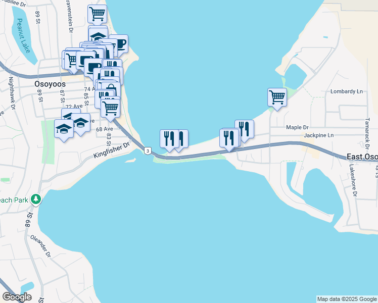 map of restaurants, bars, coffee shops, grocery stores, and more near 7710 Main Street in Osoyoos