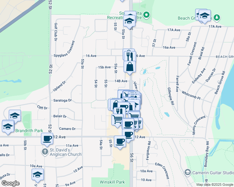 map of restaurants, bars, coffee shops, grocery stores, and more near in Delta