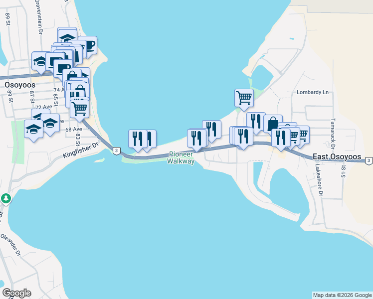map of restaurants, bars, coffee shops, grocery stores, and more near 7310 Crowsnest Highway in Osoyoos