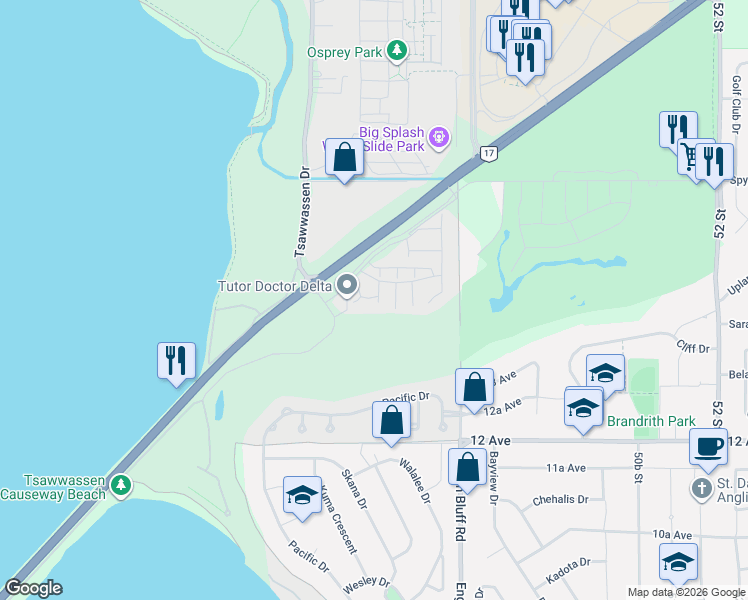 map of restaurants, bars, coffee shops, grocery stores, and more near 4638 Orca Way in Metro Vancouver