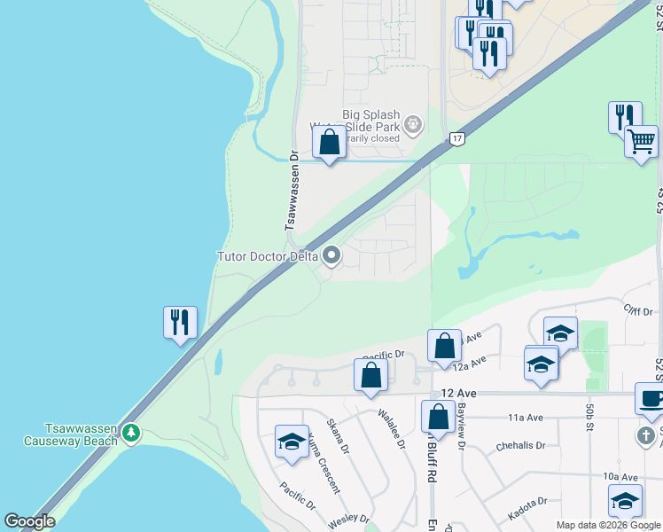 map of restaurants, bars, coffee shops, grocery stores, and more near 4638 Orca Way in Metro Vancouver