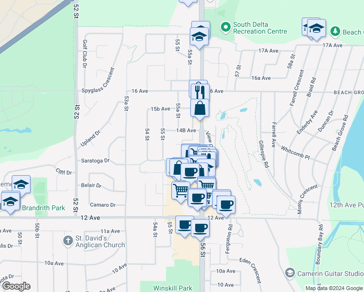 map of restaurants, bars, coffee shops, grocery stores, and more near 1441 Garden Place in Delta