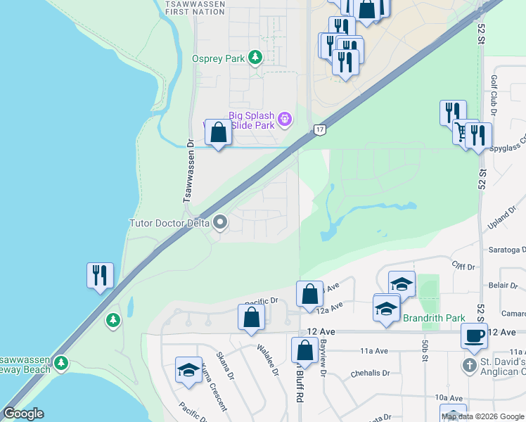map of restaurants, bars, coffee shops, grocery stores, and more near 4656 Orca Way in Metro Vancouver