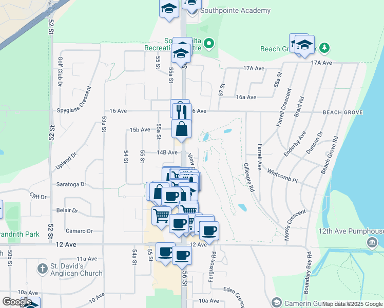 map of restaurants, bars, coffee shops, grocery stores, and more near 1480 View Crescent in Delta