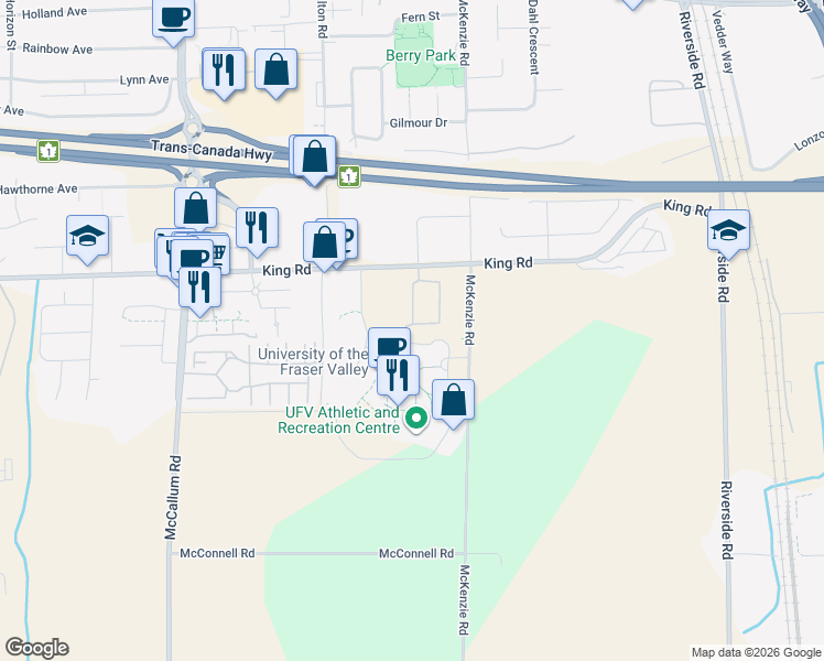 map of restaurants, bars, coffee shops, grocery stores, and more near in Abbotsford