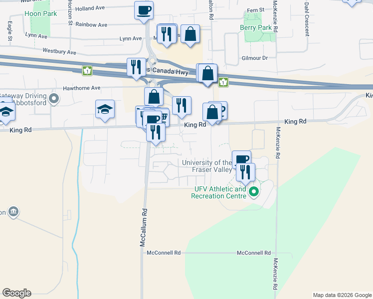 map of restaurants, bars, coffee shops, grocery stores, and more near in Abbotsford
