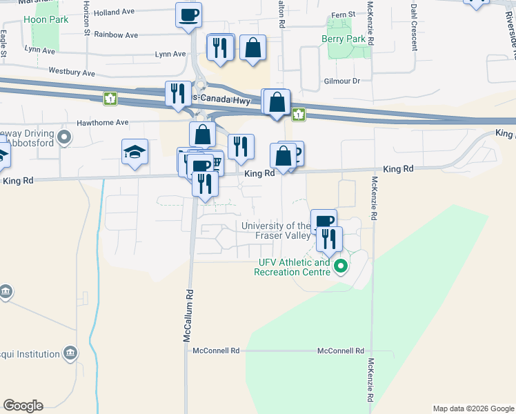 map of restaurants, bars, coffee shops, grocery stores, and more near in Abbotsford