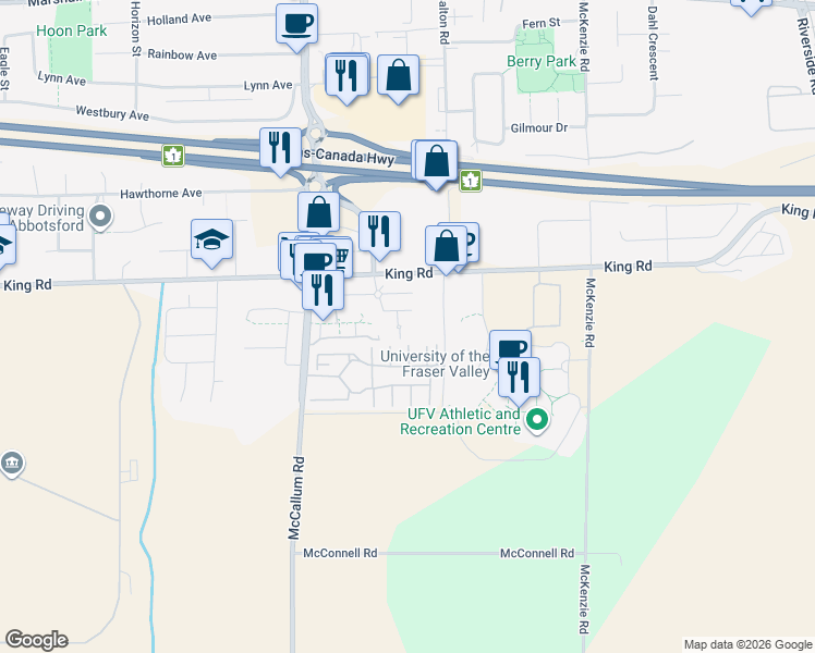 map of restaurants, bars, coffee shops, grocery stores, and more near in Abbotsford