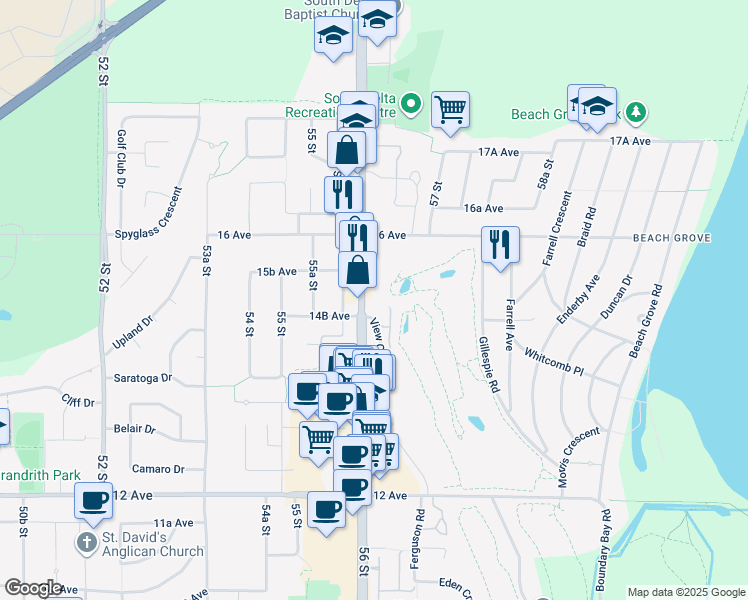 map of restaurants, bars, coffee shops, grocery stores, and more near in Delta