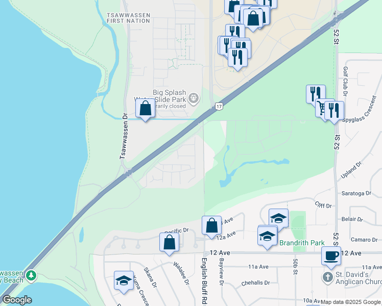 map of restaurants, bars, coffee shops, grocery stores, and more near 4716 Orca Way in Metro Vancouver