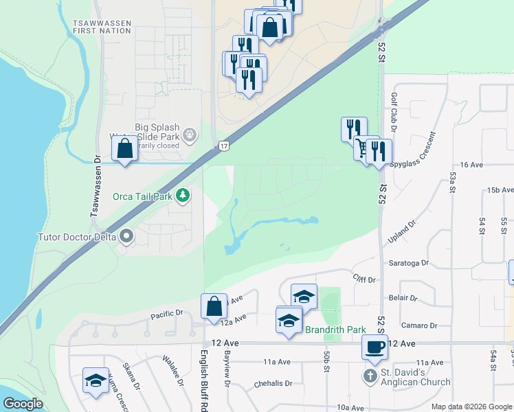 map of restaurants, bars, coffee shops, grocery stores, and more near 4973 Cedar Springs Drive in Delta