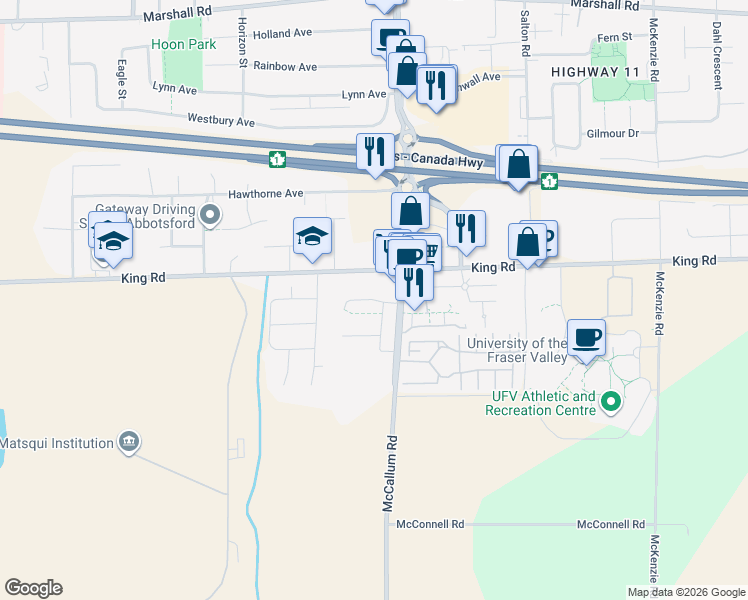 map of restaurants, bars, coffee shops, grocery stores, and more near Ketch Place in Abbotsford