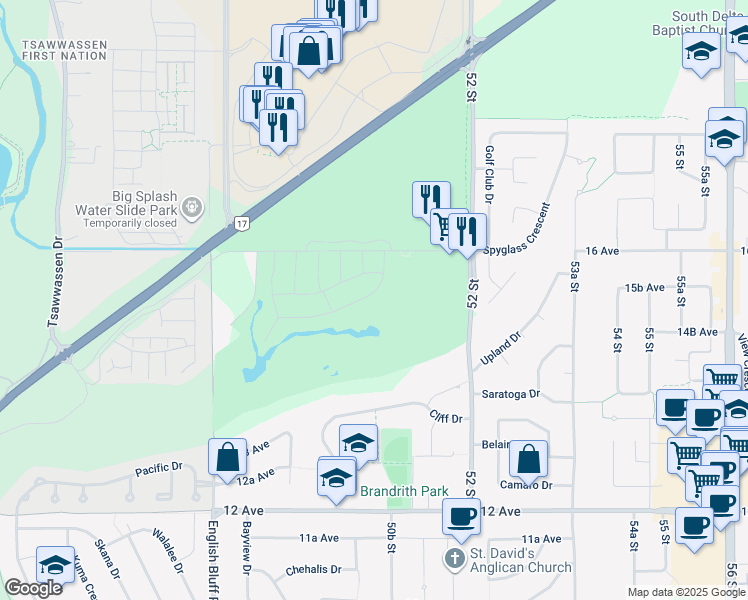 map of restaurants, bars, coffee shops, grocery stores, and more near 5044 Cedar Springs Drive in Delta