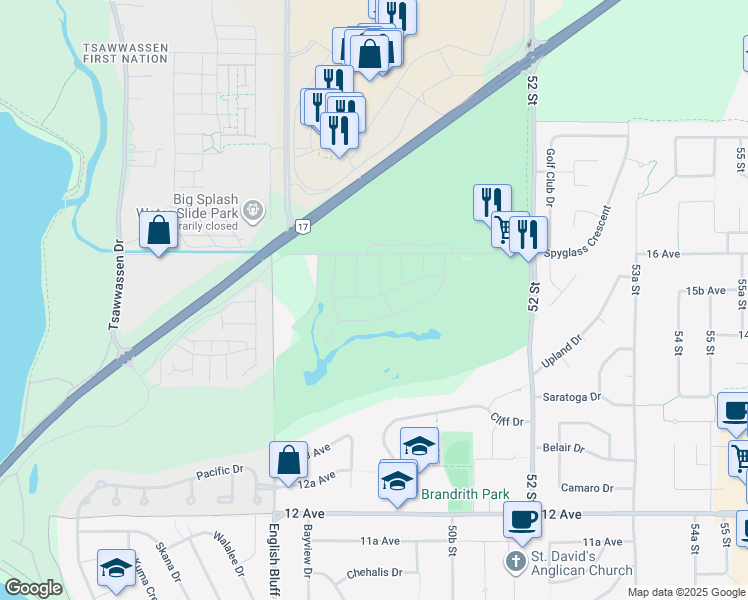 map of restaurants, bars, coffee shops, grocery stores, and more near 4988 Willow Springs Avenue in Delta