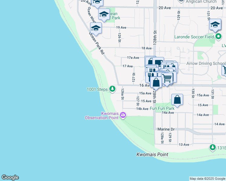 map of restaurants, bars, coffee shops, grocery stores, and more near in Surrey