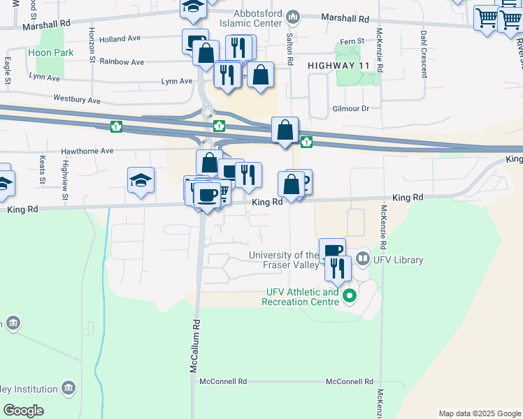 map of restaurants, bars, coffee shops, grocery stores, and more near in Abbotsford
