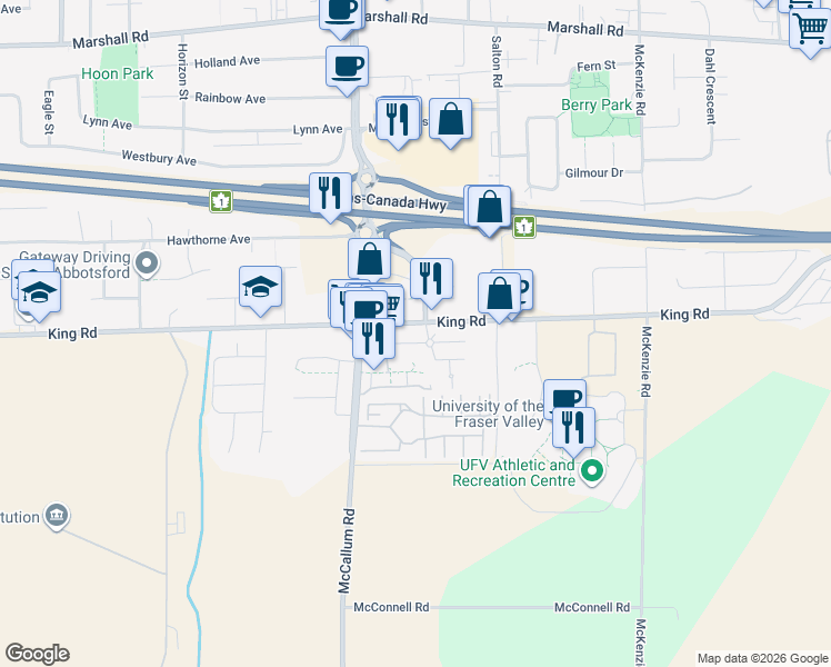 map of restaurants, bars, coffee shops, grocery stores, and more near in Abbotsford