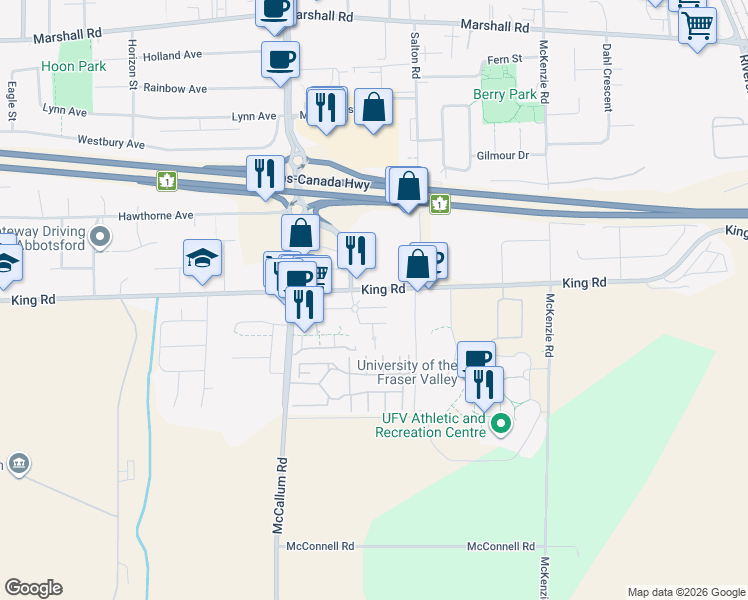 map of restaurants, bars, coffee shops, grocery stores, and more near in Abbotsford