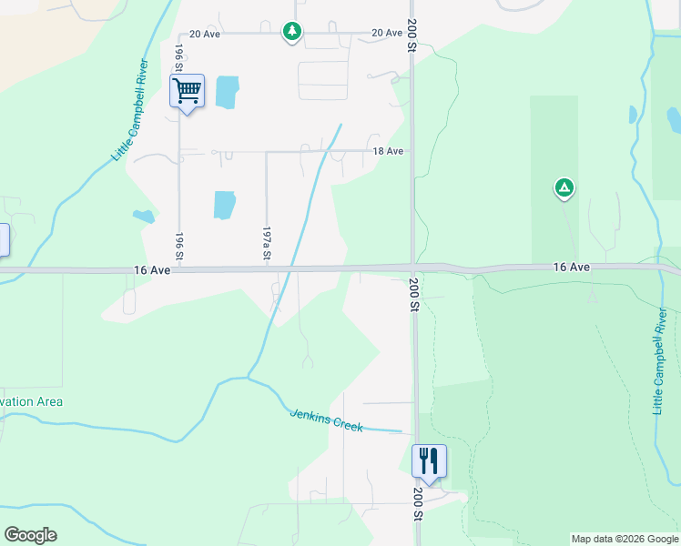 map of restaurants, bars, coffee shops, grocery stores, and more near 19890 16 Avenue in Langley Township