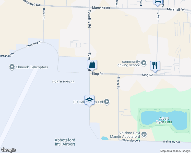 map of restaurants, bars, coffee shops, grocery stores, and more near 31244 King Road in Abbotsford