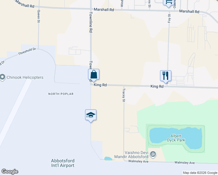 map of restaurants, bars, coffee shops, grocery stores, and more near 31286 King Road in Abbotsford