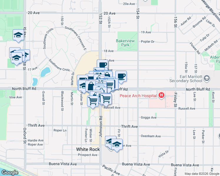 map of restaurants, bars, coffee shops, grocery stores, and more near 13725 George Junction in Surrey