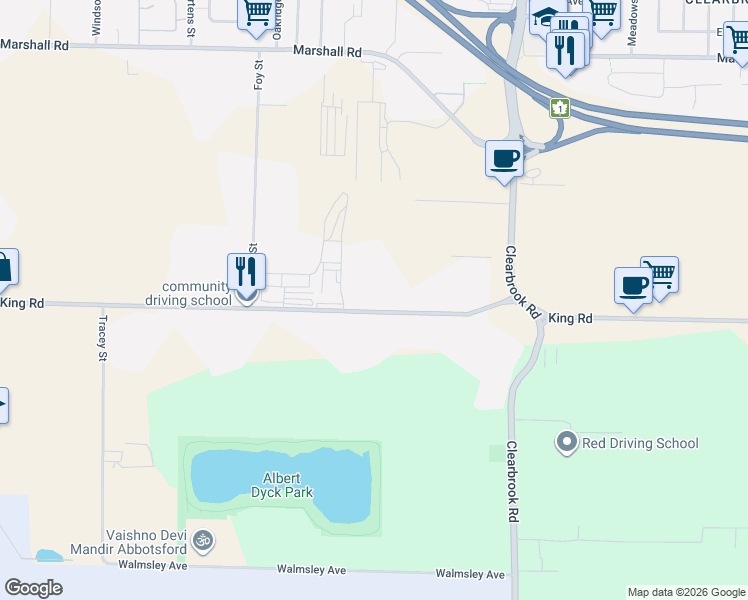 map of restaurants, bars, coffee shops, grocery stores, and more near 31779 King Road in Abbotsford