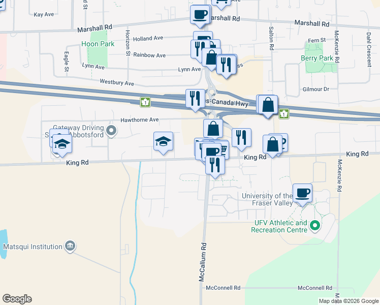 map of restaurants, bars, coffee shops, grocery stores, and more near in Abbotsford