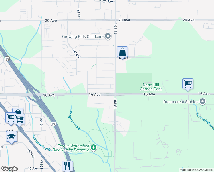 map of restaurants, bars, coffee shops, grocery stores, and more near 16772 16a Avenue in Surrey