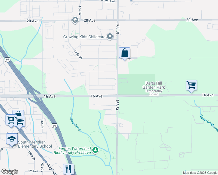 map of restaurants, bars, coffee shops, grocery stores, and more near 16756 16a Ave in Surrey