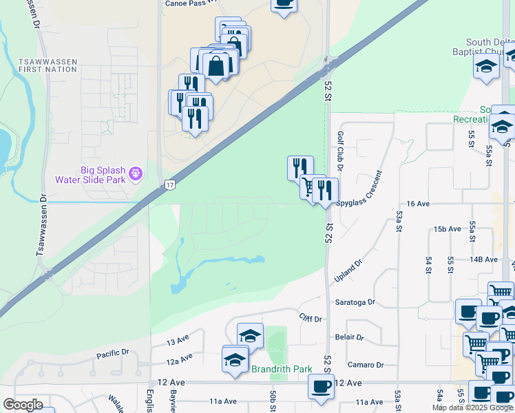 map of restaurants, bars, coffee shops, grocery stores, and more near 5066 Springs Boulevard in Delta