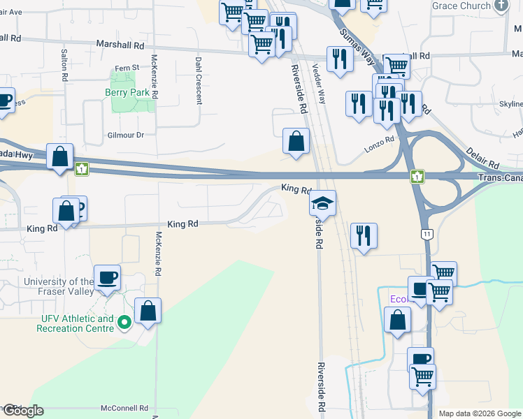 map of restaurants, bars, coffee shops, grocery stores, and more near in Abbotsford