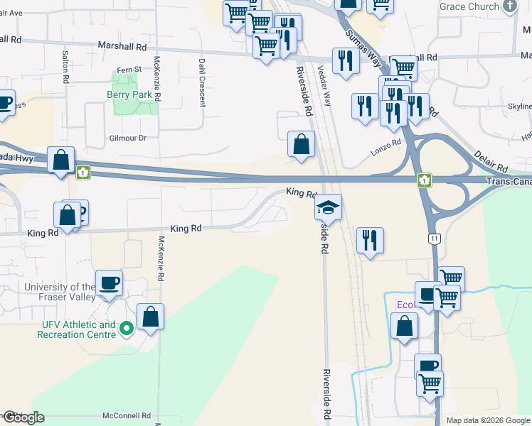 map of restaurants, bars, coffee shops, grocery stores, and more near in Abbotsford