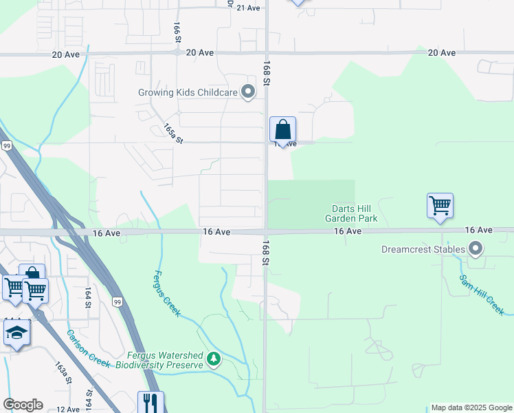 map of restaurants, bars, coffee shops, grocery stores, and more near 16739 16a Ave in Surrey