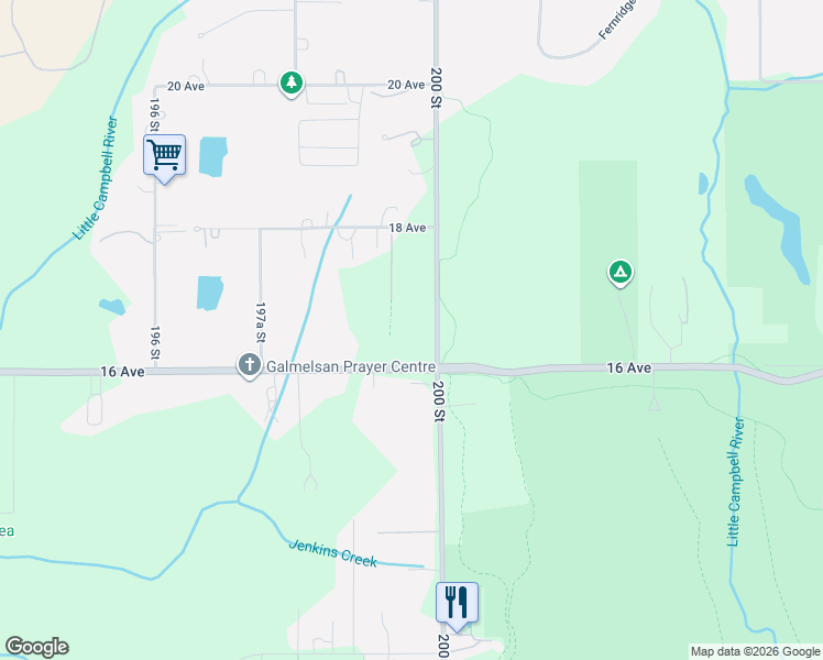map of restaurants, bars, coffee shops, grocery stores, and more near 19944 18 Avenue in Langley Township