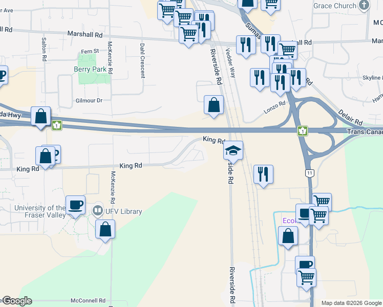 map of restaurants, bars, coffee shops, grocery stores, and more near in Abbotsford
