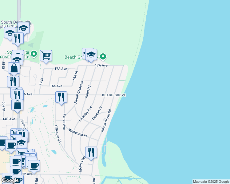 map of restaurants, bars, coffee shops, grocery stores, and more near 1626 Beach Grove Rd in Tsawwassen