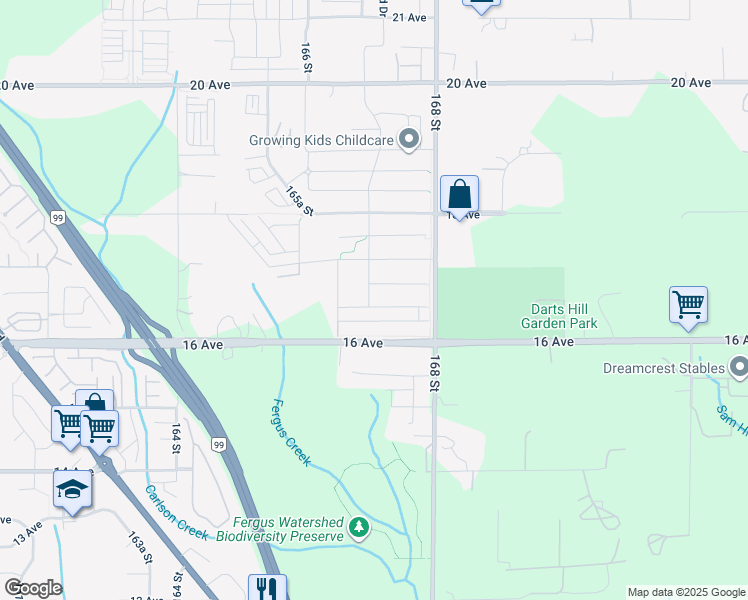 map of restaurants, bars, coffee shops, grocery stores, and more near 16707 16a Ave in Surrey