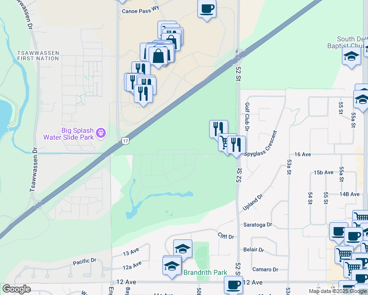 map of restaurants, bars, coffee shops, grocery stores, and more near 5066 Springs Boulevard in Delta