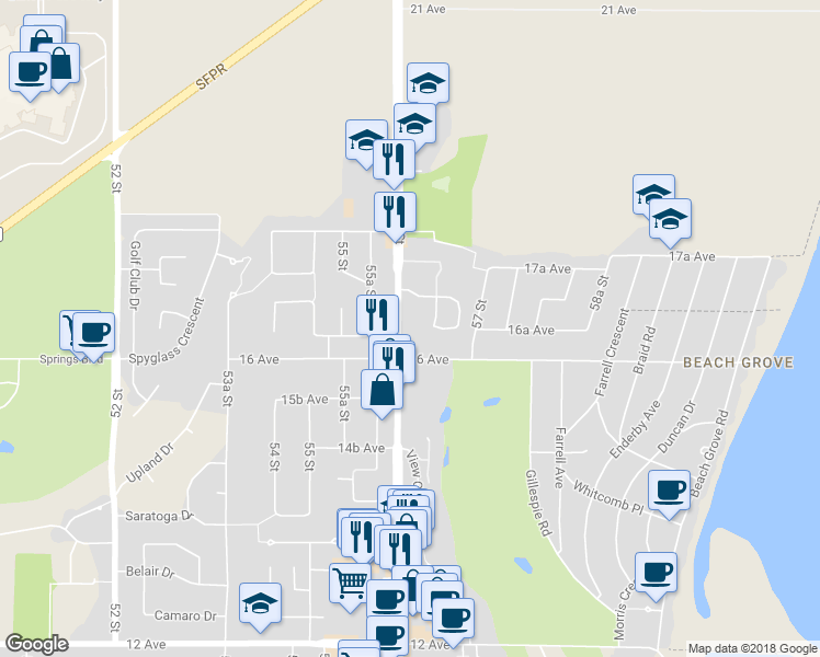 map of restaurants, bars, coffee shops, grocery stores, and more near 1680 56 Street in Delta