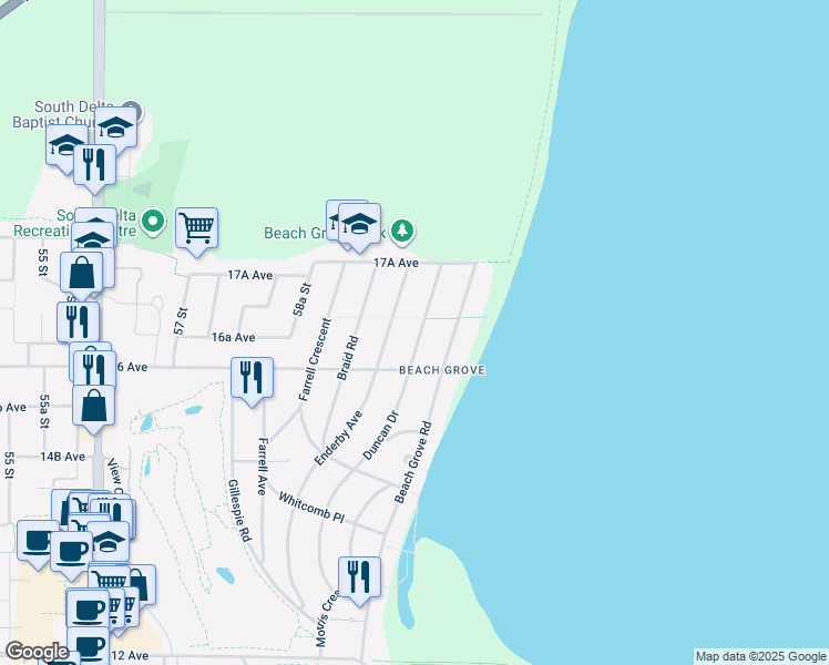 map of restaurants, bars, coffee shops, grocery stores, and more near 1659 Duncan Drive in Delta