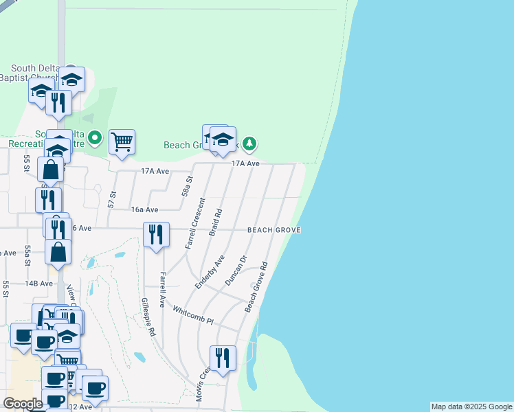 map of restaurants, bars, coffee shops, grocery stores, and more near 1659 Duncan Drive in Delta