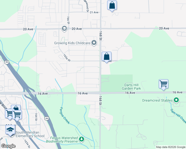 map of restaurants, bars, coffee shops, grocery stores, and more near 16752 17A Avenue in Surrey