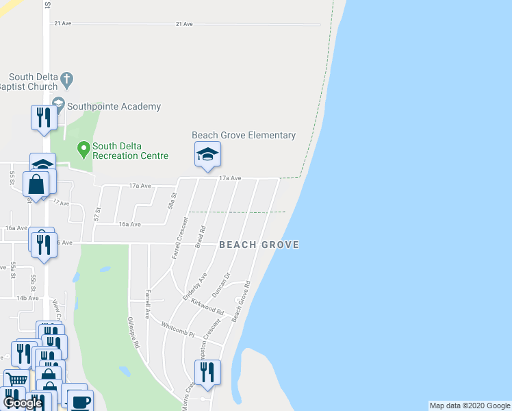 map of restaurants, bars, coffee shops, grocery stores, and more near 1698 Duncan Drive in Delta