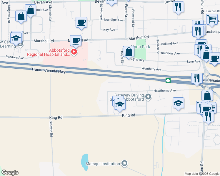 map of restaurants, bars, coffee shops, grocery stores, and more near 1746 Jackson Street in Abbotsford