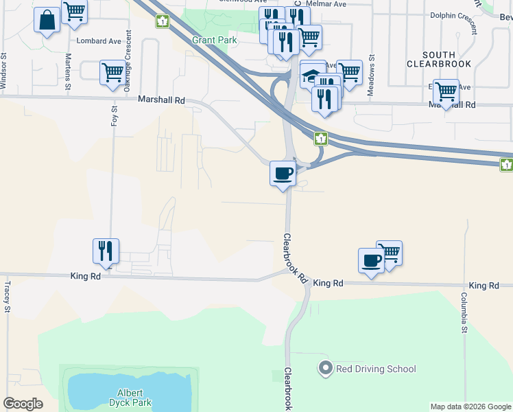 map of restaurants, bars, coffee shops, grocery stores, and more near 1779 Clearbrook Road in Abbotsford