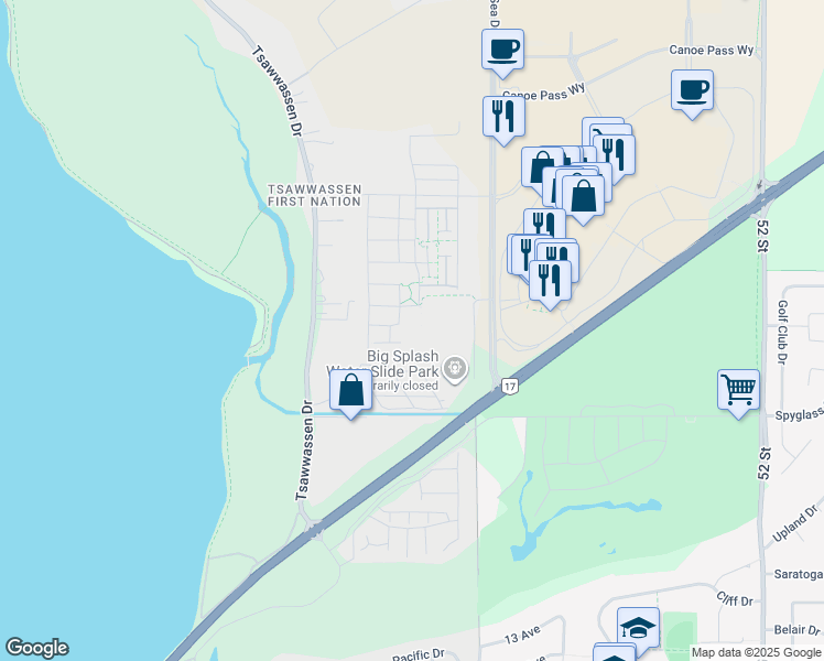 map of restaurants, bars, coffee shops, grocery stores, and more near 4690 Hawk Lane in Delta