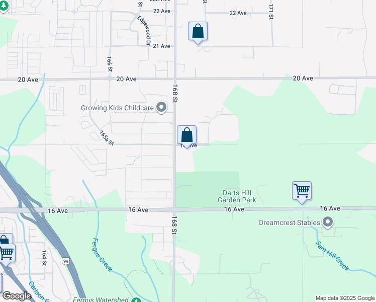 map of restaurants, bars, coffee shops, grocery stores, and more near 1788 168 Street in Surrey