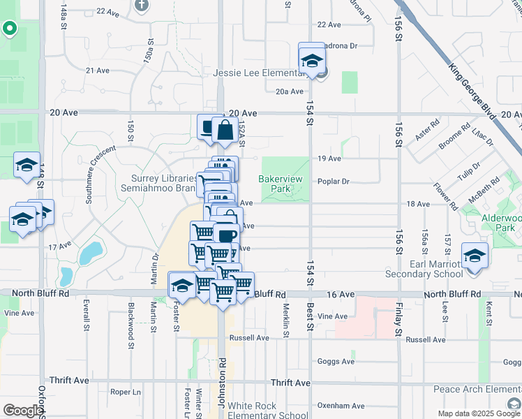 map of restaurants, bars, coffee shops, grocery stores, and more near 15290 18 Avenue in Surrey